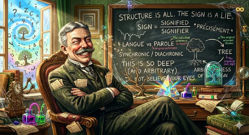 Smug Ferdinand de Saussure meme — language and naming conventions shape how teams think